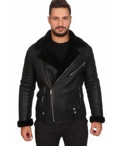 Men’s Real Black Leather Biker Style Jacket