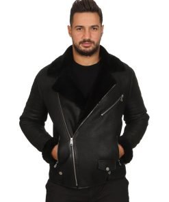 Men’s Real Black Leather Biker Style Jacket
