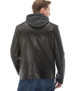 Men’s Real Black Leather Hooded Vegetal Jacket