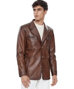 Men’s Real Brown Leather Blazer Coat