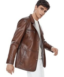 Men’s Real Brown Leather Blazer Coat