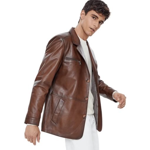 Men’s Real Brown Leather Blazer Coat