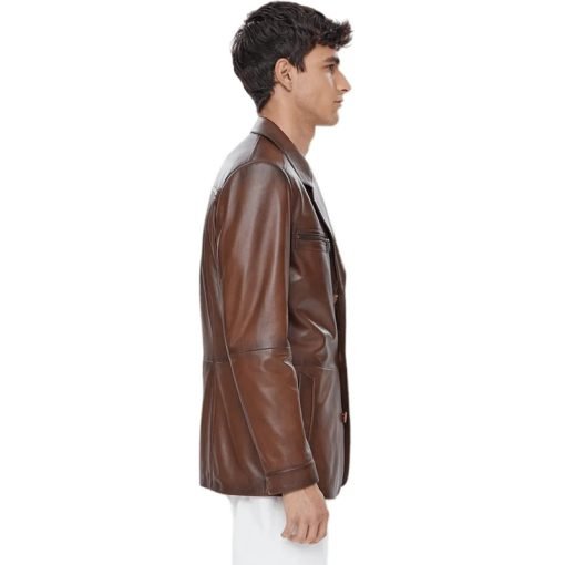 Men’s Real Brown Leather Blazer Coat