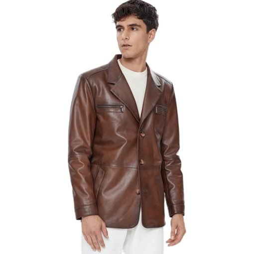 Men’s Real Brown Leather Blazer Coat