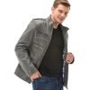 Men’s Real Grey Leather Ornamental Stitch Jacket