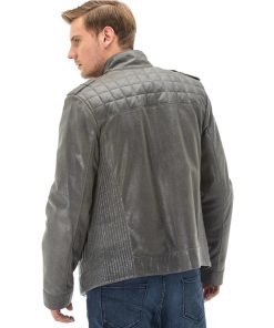 Men’s Real Grey Leather Ornamental Stitch Jacket