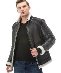 Men’s Real Grey Leather White Fur Jacket