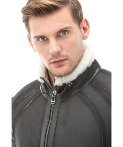 Men’s Real Grey Leather White Fur Jacket