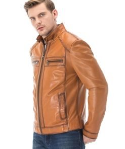 Men’s Real Light Brown Leather Black-out Jacket