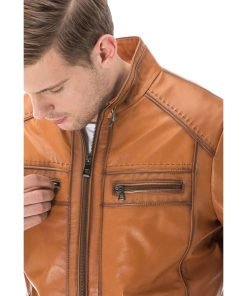 Men’s Real Light Brown Leather Black-out Jacket