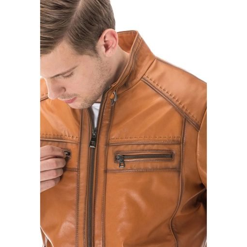 Men’s Real Light Brown Leather Black-out Jacket