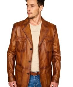 Men’s Real Tan Brown Leather Trench Coat