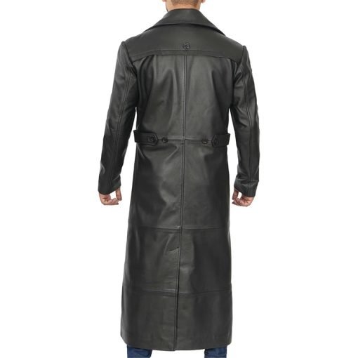 Men's Black Long Leather Duster Coat