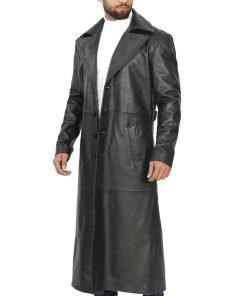 Men's Black Long Leather Duster Coat