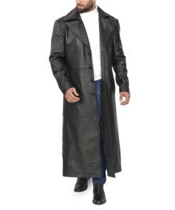 Men's Black Long Leather Duster Coat