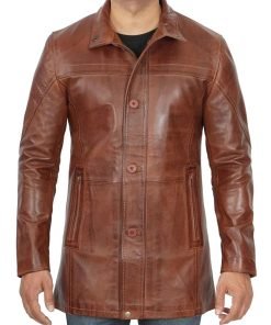 Men's Vintage Cognac Leather Car Coat