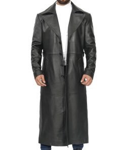 Men's Black Long Leather Duster Coat