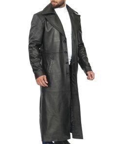 Men's Black Long Leather Duster Coat