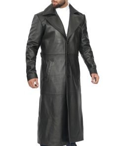 Men's Black Long Leather Duster Coat