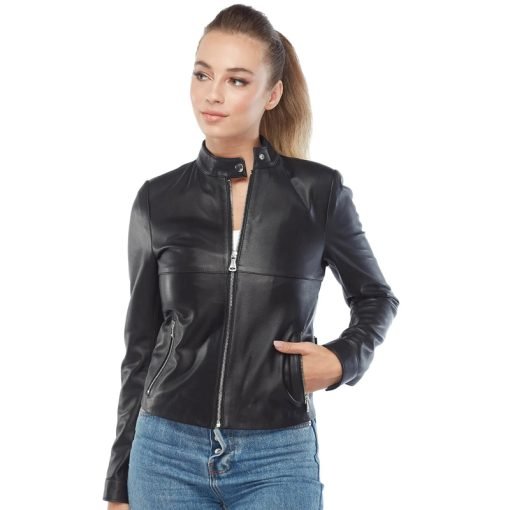 Women’s Real Black Leather Moto Jacket