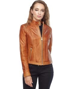 Women’s Real Brown Leather Waxed Jacket