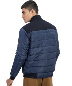 Navy Blue Contrasting Wool Puffer Jacket