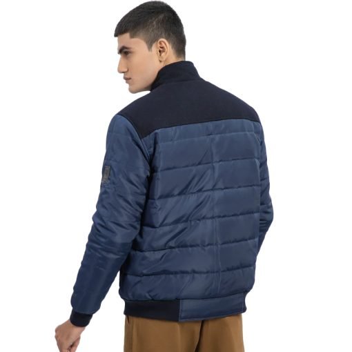 Navy Blue Contrasting Wool Puffer Jacket