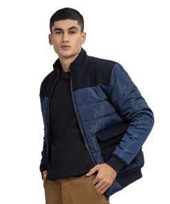 Navy Blue Contrasting Wool Puffer Jacket