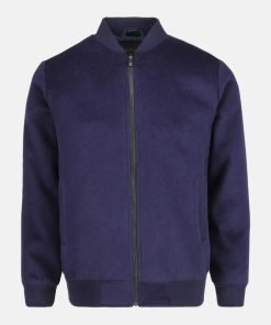 Navy Blue Wool Bomber Jacket