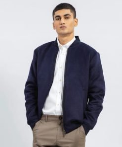 Navy Blue Wool Bomber Jacket