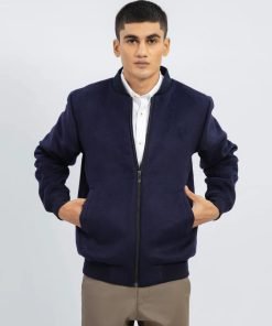 Navy Blue Wool Bomber Jacket