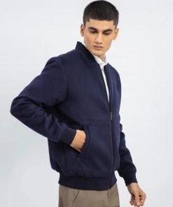 Navy Blue Wool Bomber Jacket