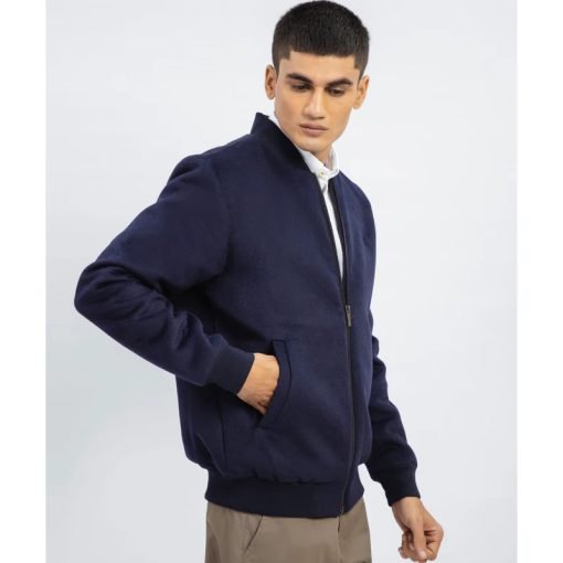 Navy Blue Wool Bomber Jacket