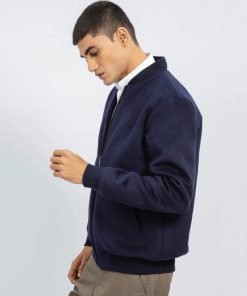 Navy Blue Wool Bomber Jacket