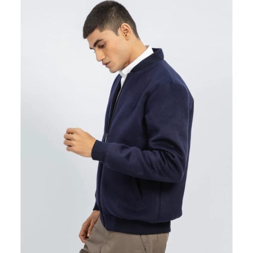 Navy Blue Wool Bomber Jacket