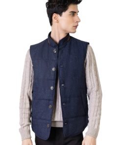 Navy Blue Woolen Quilted Vest