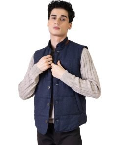 Navy Blue Woolen Quilted Vest