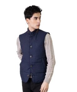 Navy Blue Woolen Quilted Vest