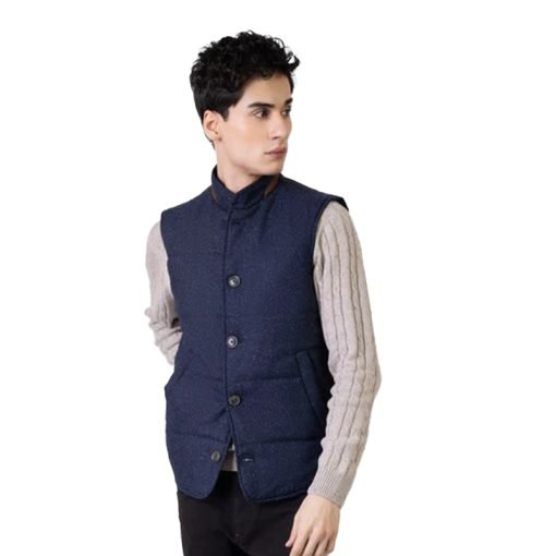 Navy Blue Woolen Quilted Vest