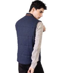 Navy Blue Woolen Quilted Vest