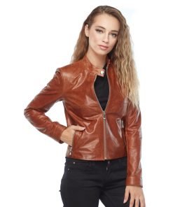 Women’s Real Brown Leather Moto Jacket