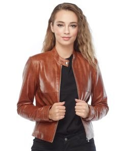 Women’s Real Brown Leather Moto Jacket