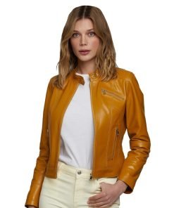 Women’s Real Windsor Tan Leather Biker Jacket