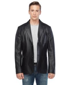 Men’s Real Black Leather Blazer