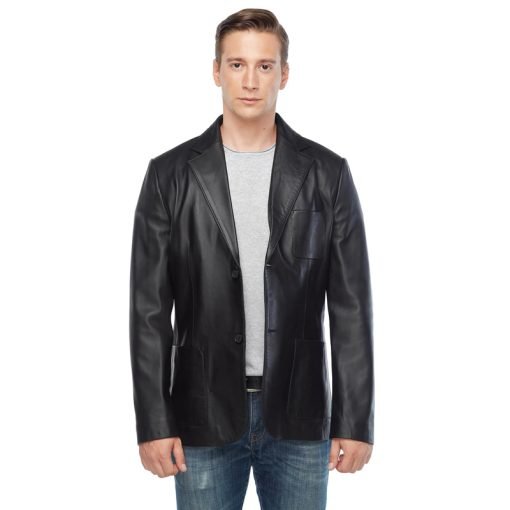 Men’s Real Black Leather Blazer