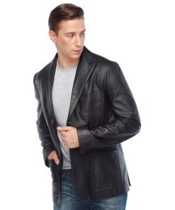 Men’s Real Black Leather Blazer