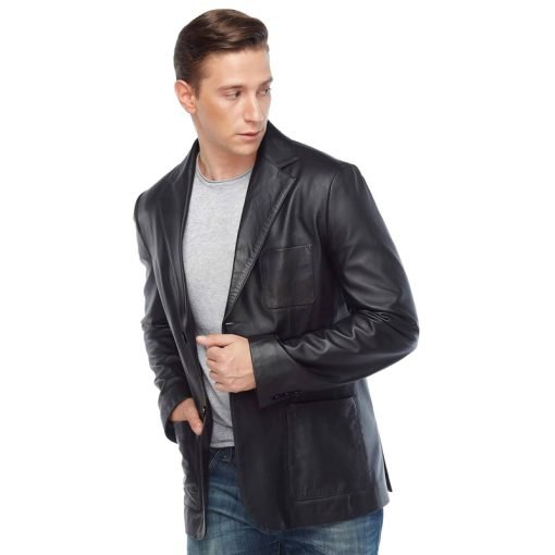 Men’s Real Black Leather Blazer