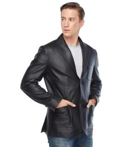 Men’s Real Black Leather Blazer