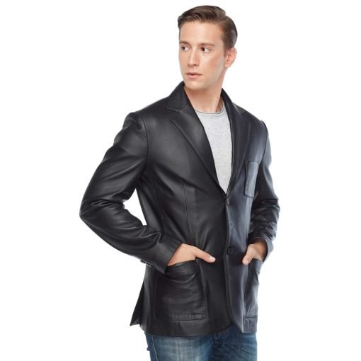 Men’s Real Black Leather Blazer