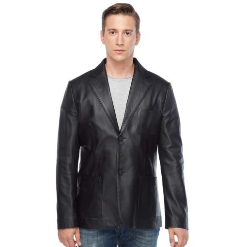 Men’s Real Black Leather Blazer